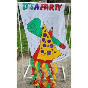 It's A Party 2 Sided Flag Banner Party Hat Horn 65"L x 28" W PARTY hat STREAMERS